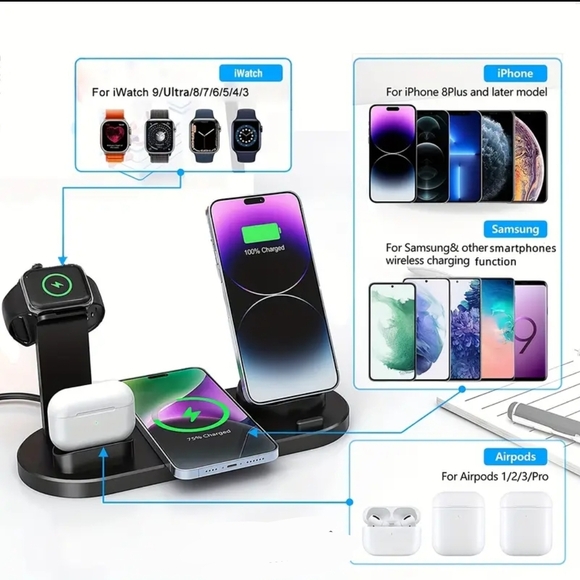 Wireless Charging Station for iPhone, iWatch, AirPods - Black - Picture 1 of 11